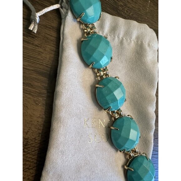 Kendra Scott Cassie Bracelet Faceted Gumdrop Round Statement Bracelet‎ Teal Gold - Picture 3 of 4